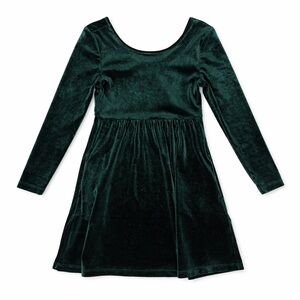 Old Navy Girls Green Velvet Dress Size 6/7 Long Sleeve Like New